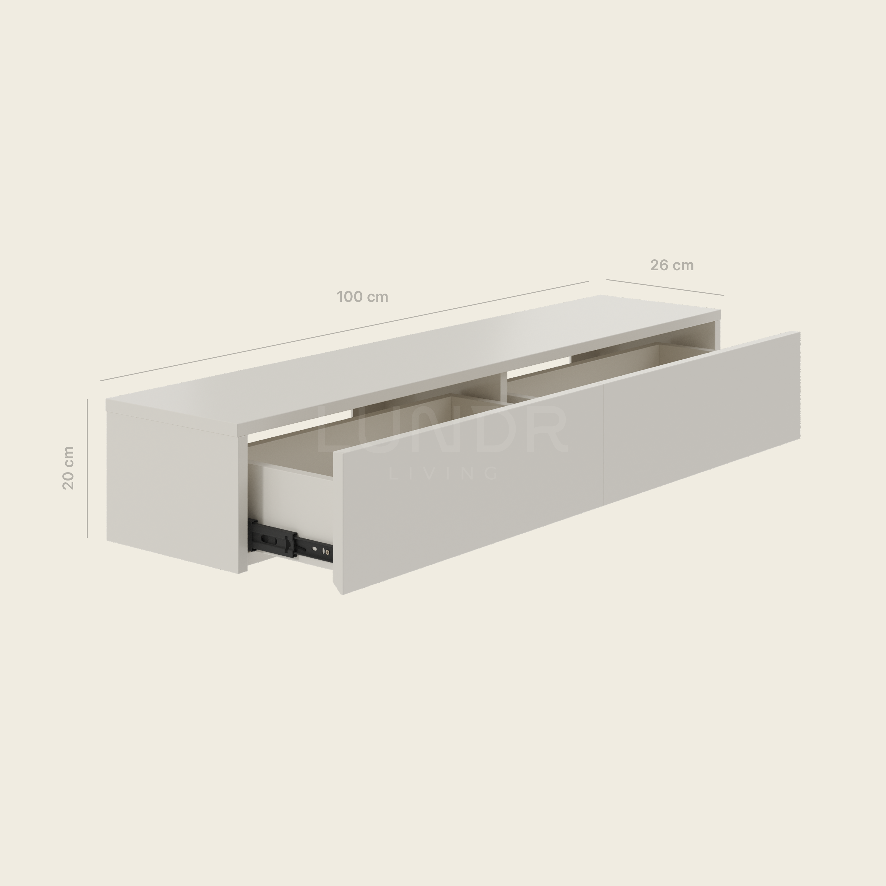 LUND – Zwevende kast 100x26x20 cm – Beige