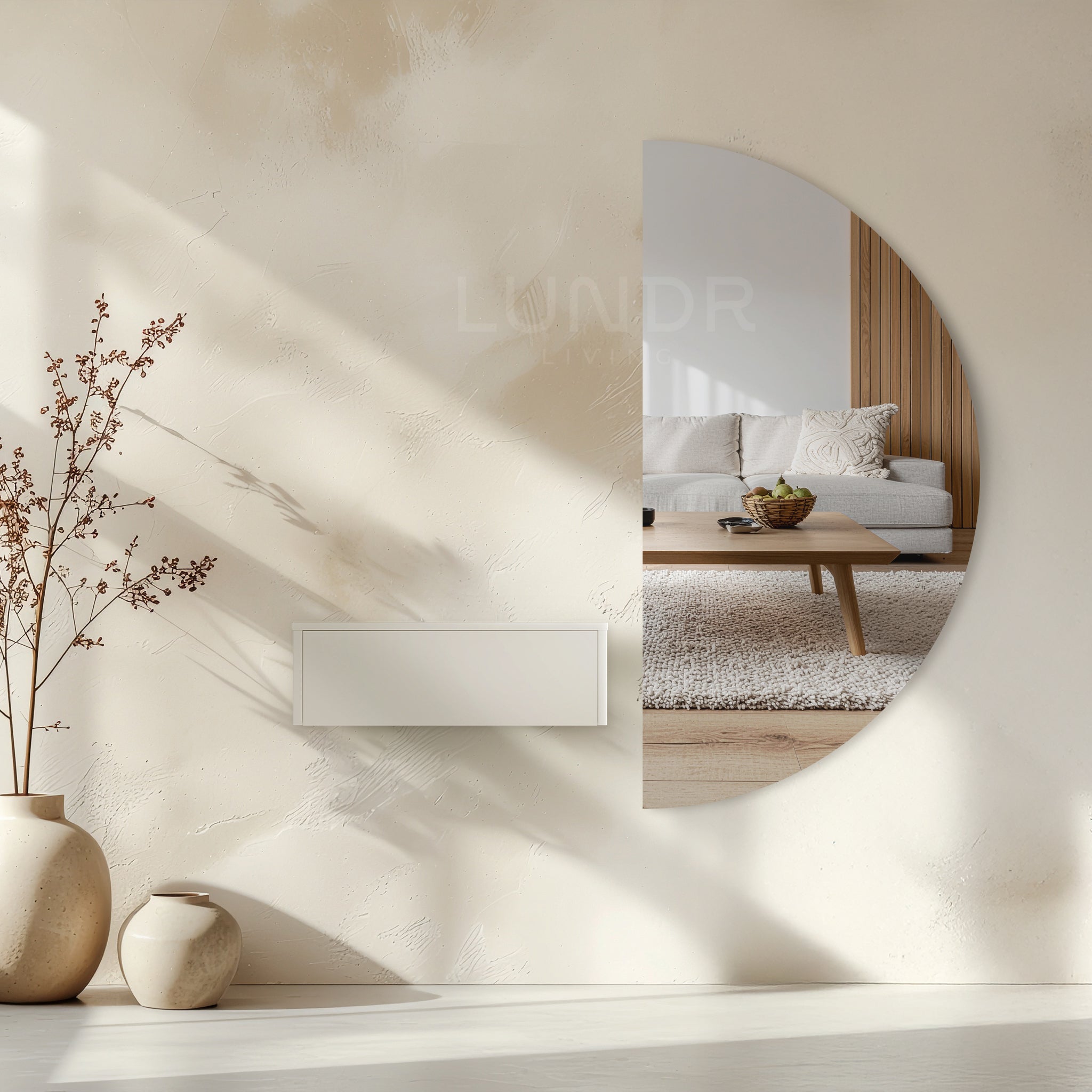 LUND – Halfronde Spiegelkast Beige