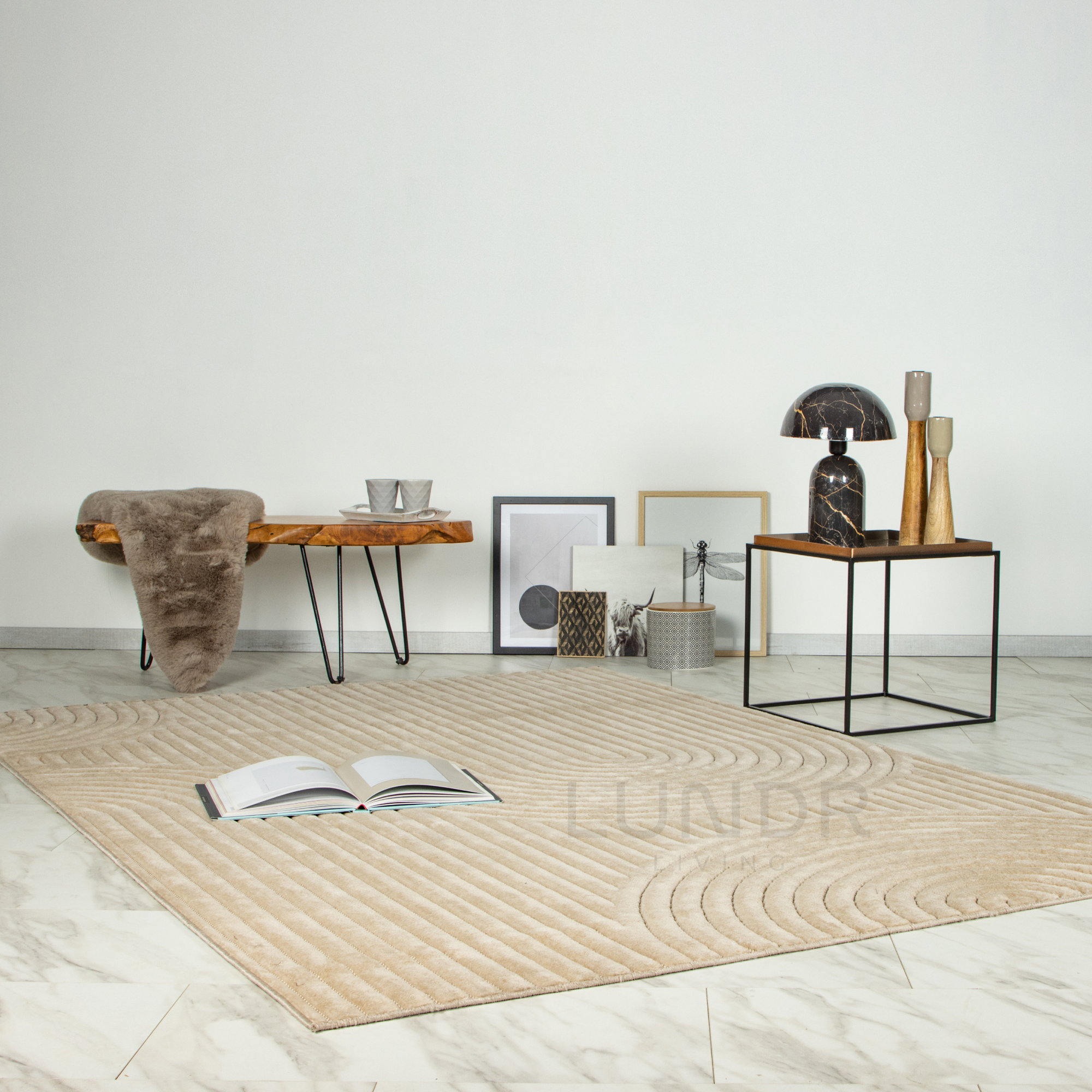 LINJE – Japandi Textured Line Vloerkleed Beige