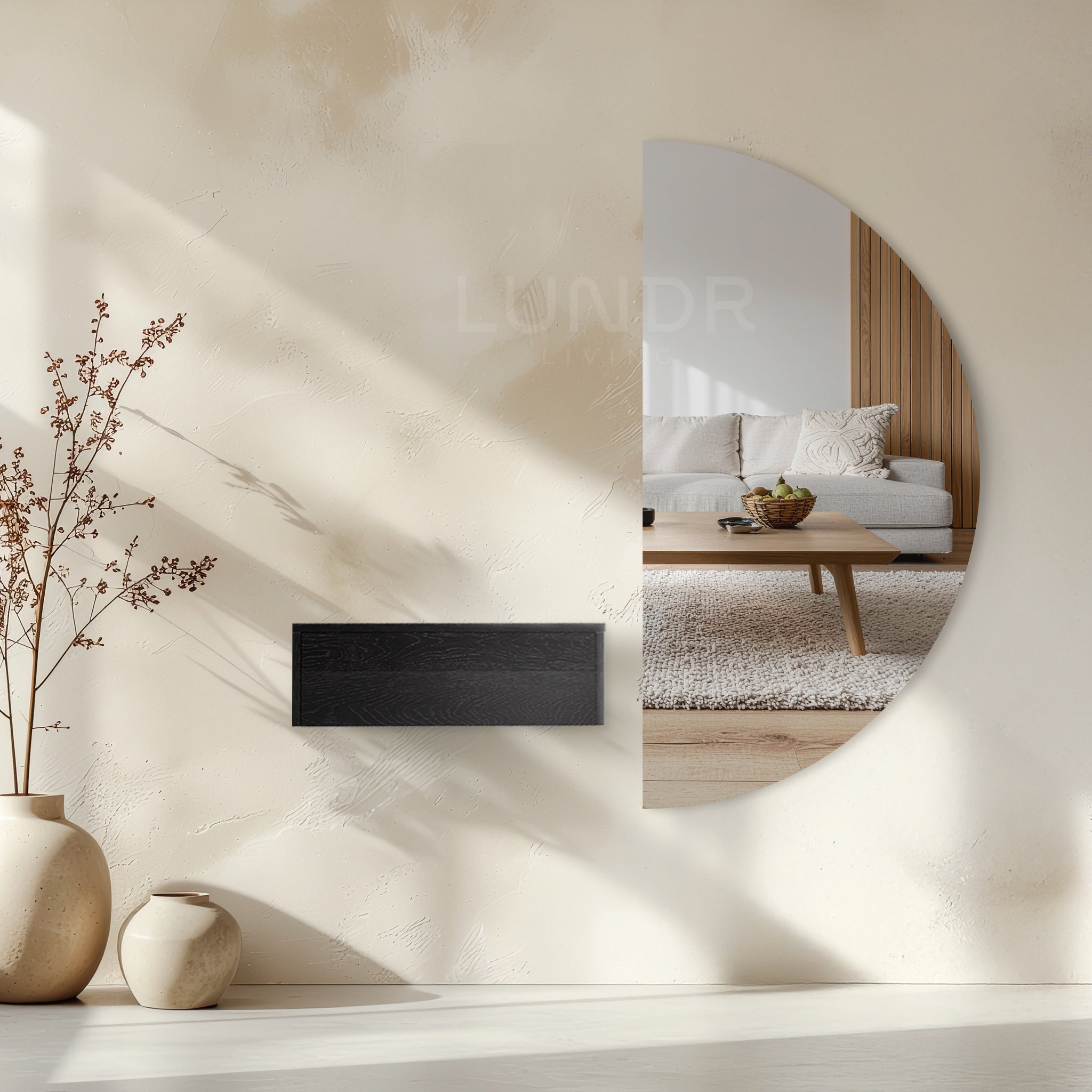 LUND – Halfronde Spiegelkast Zwart