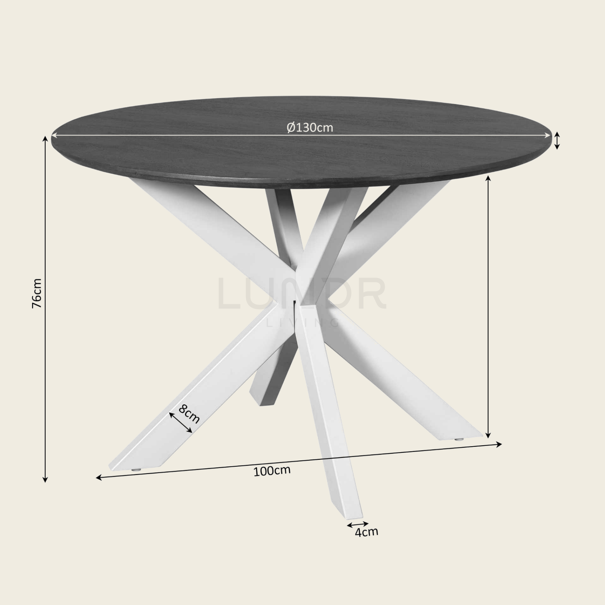SVEA – Ronde Eettafel 130 cm - Bruin - Poot Black