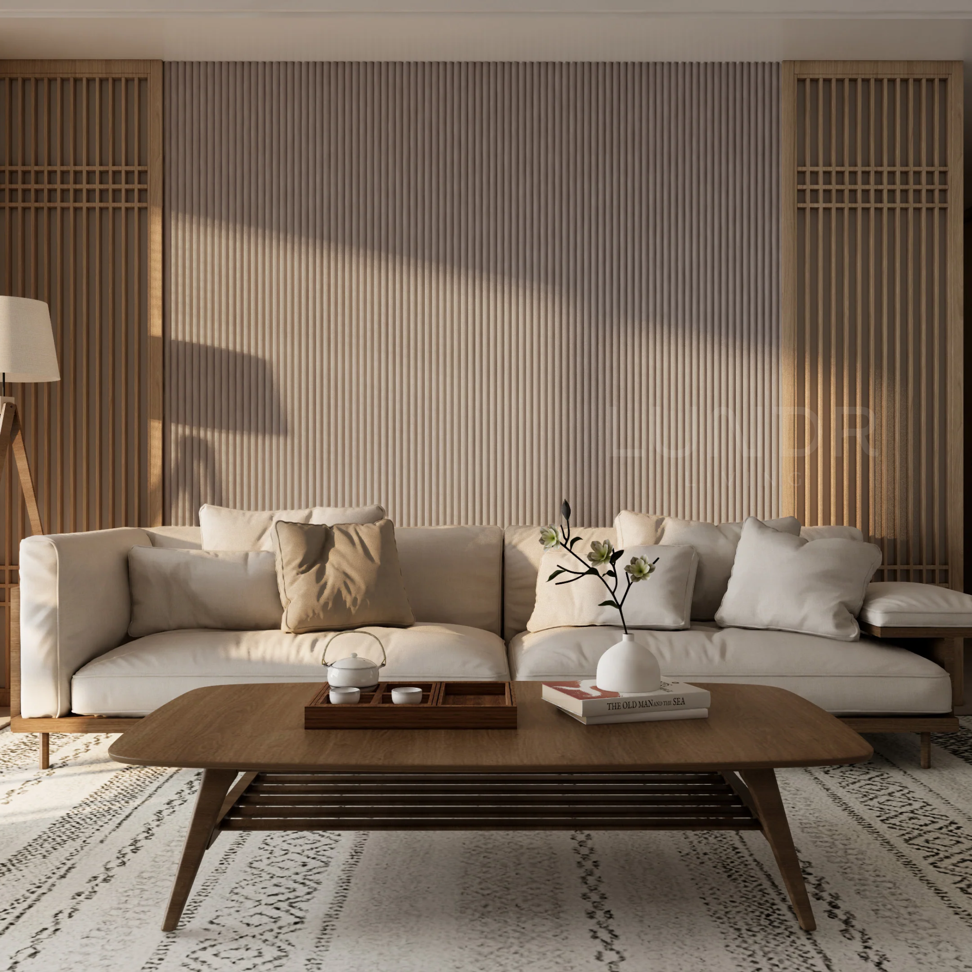 VELORA – Akoestisch Suede Wandpaneel 280×60 cm x 2.4 cm – Sandstone Velvet