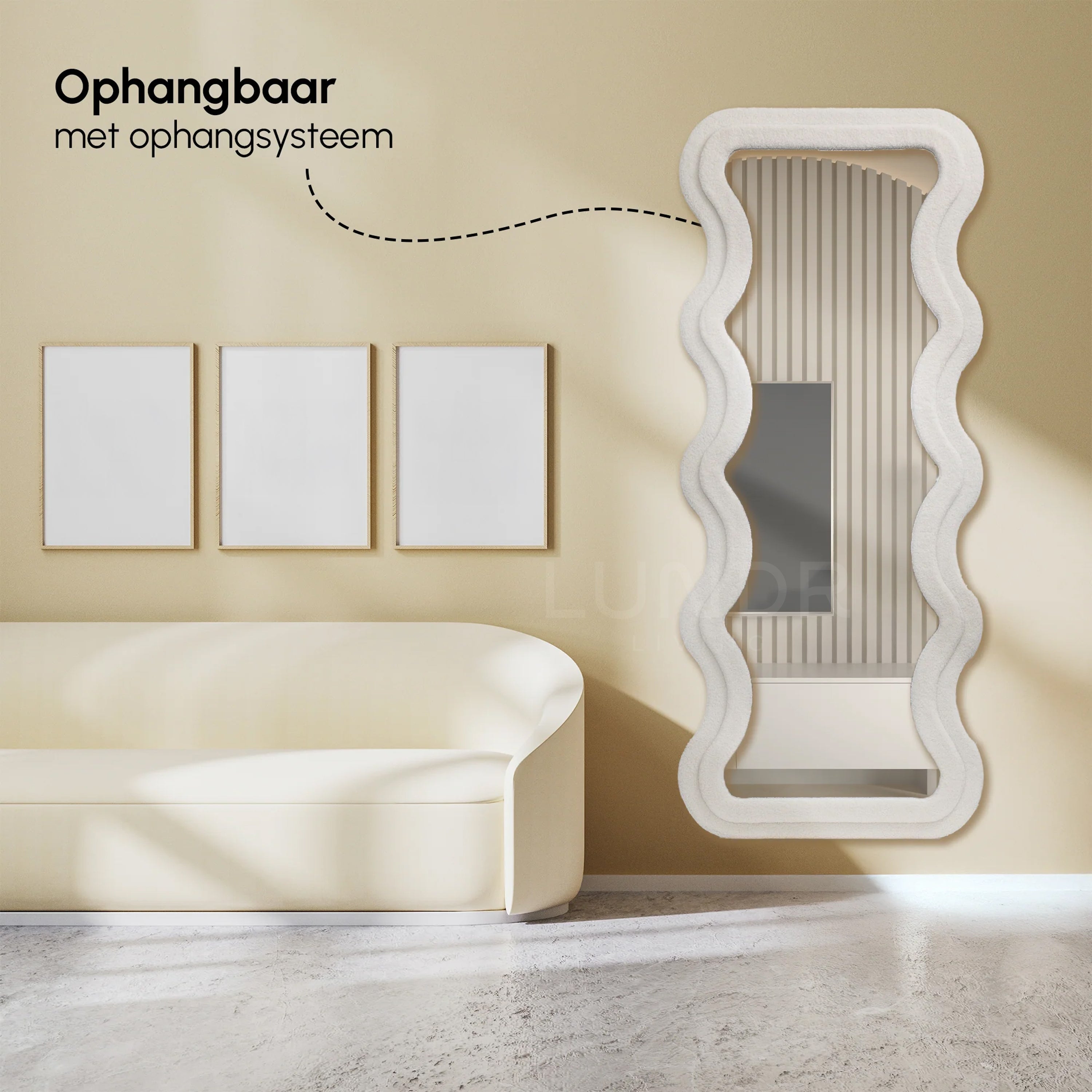 ALVA – Wavy Wandspiegel 180×75 cm – Japandi Ivory
