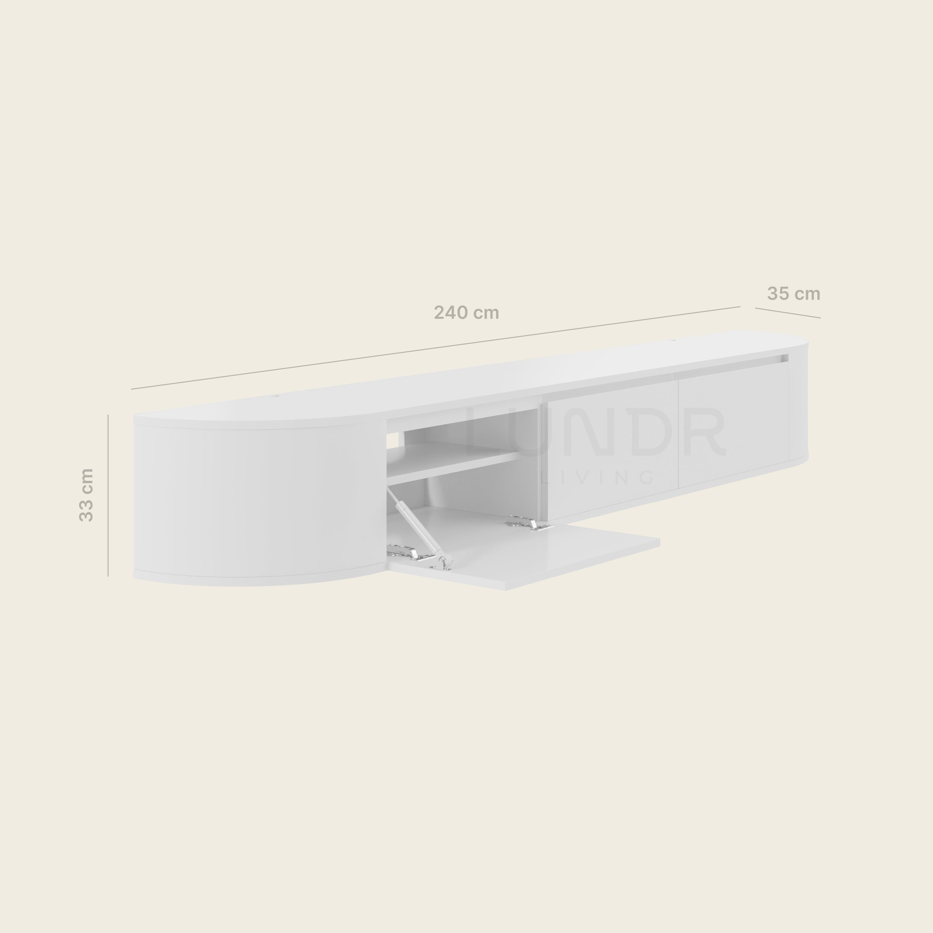 NOOR – Zwevend TV-Meubel 280 cm - Pearl White