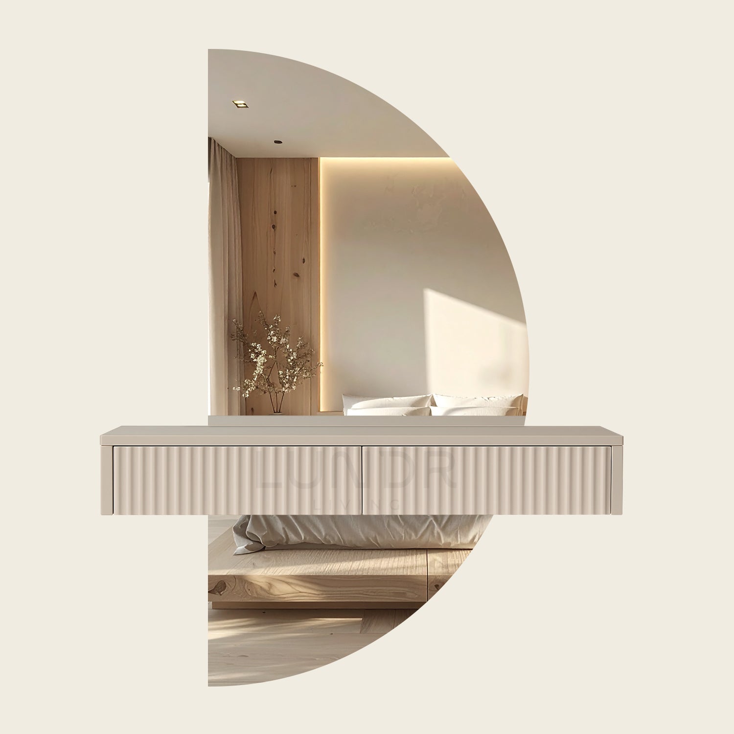 BERGEN – Halfronde Spiegelkast Sand Beige