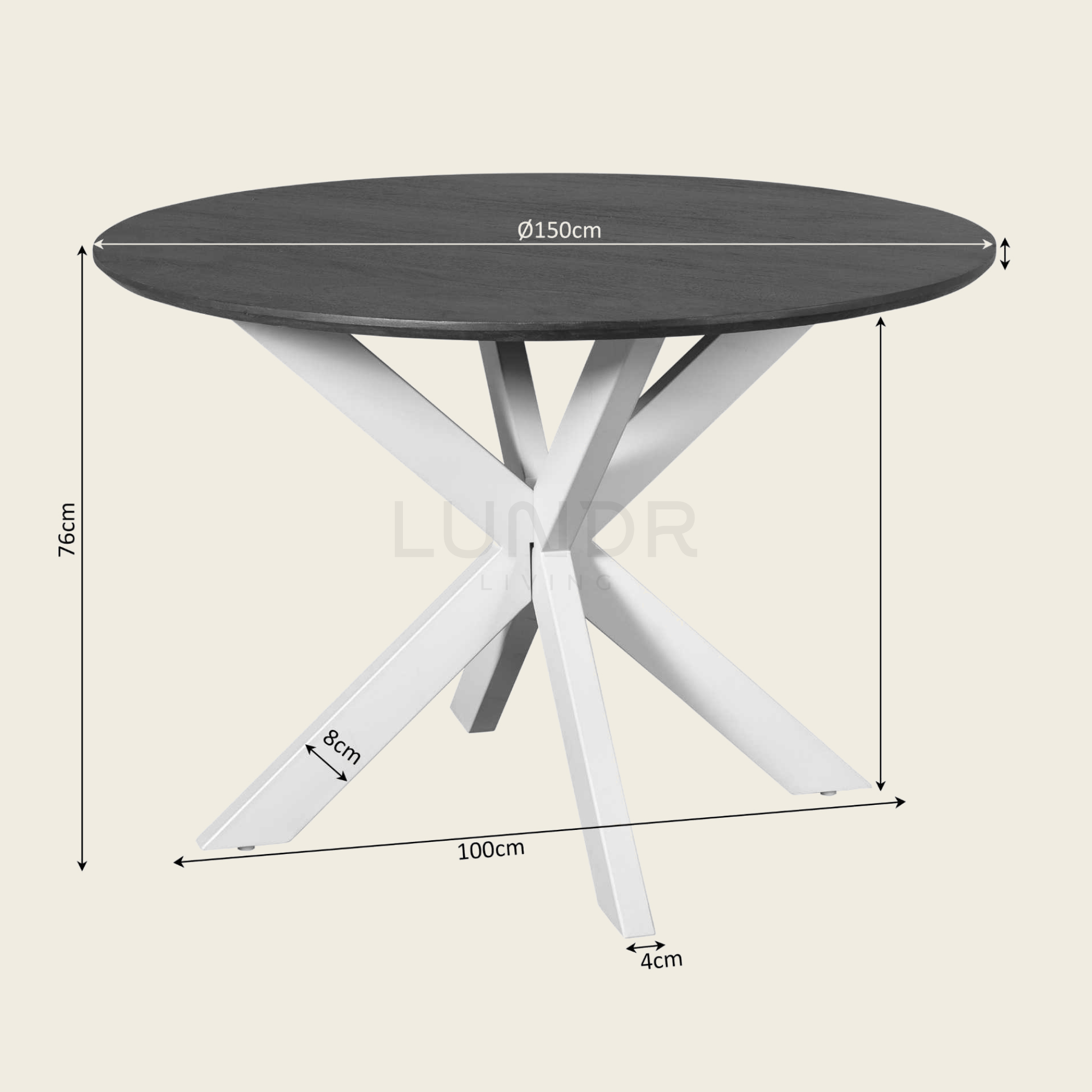 SVEA – Ronde Eettafel 150 cm - Bruin - Poot Black