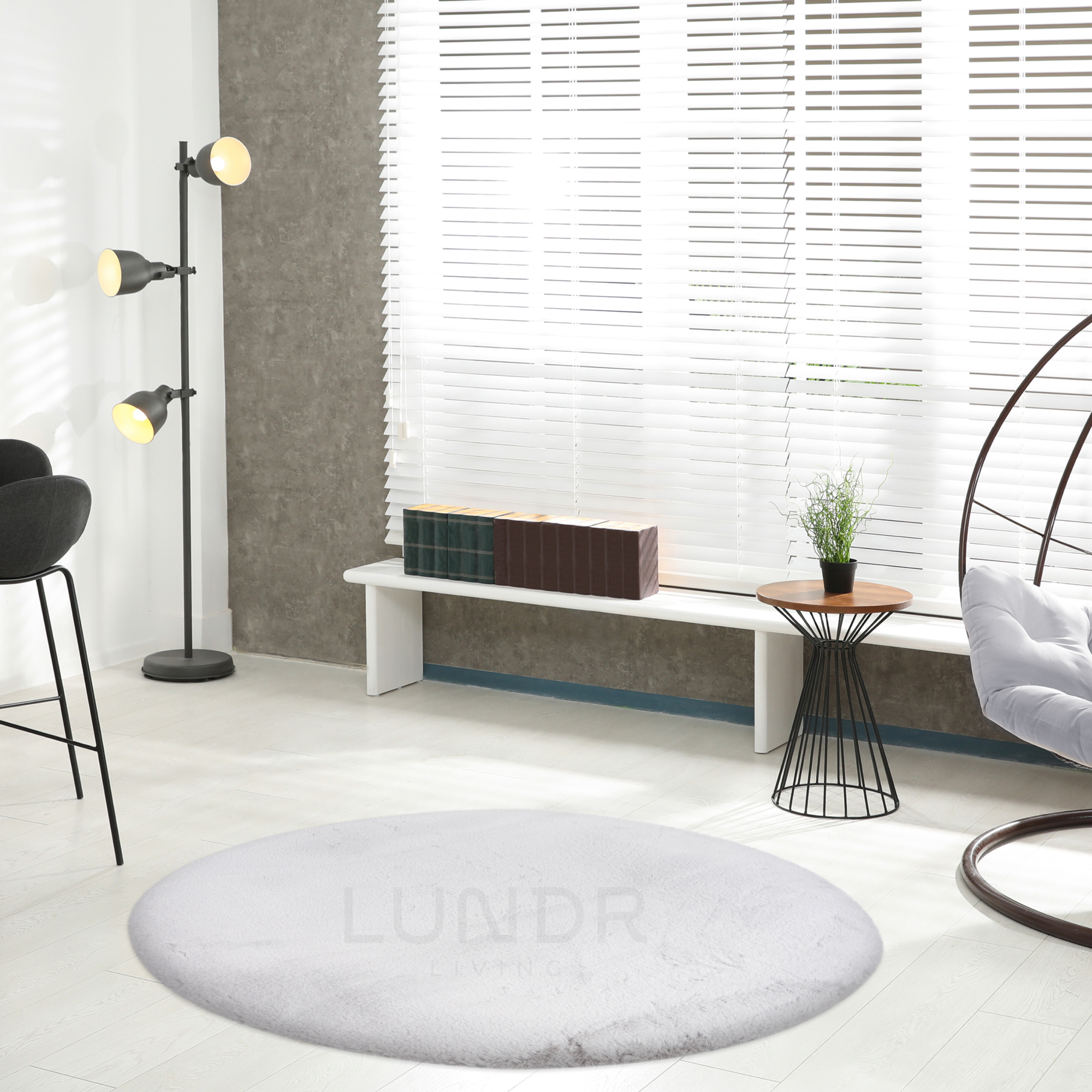 MJUK RUND – Fluffy Rond Vloerkleed Silver