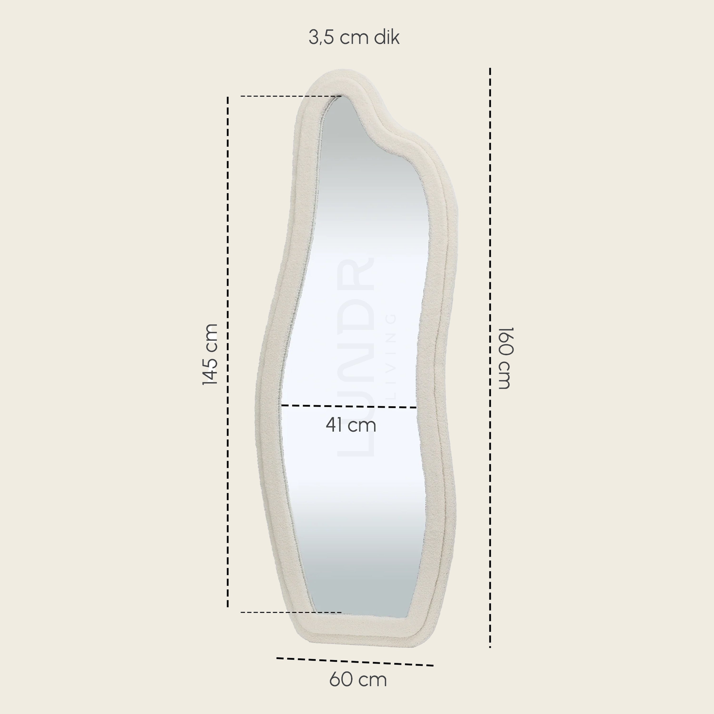 LIVI – Teddy Wandspiegel 160×60 cm – Japandi Ivory