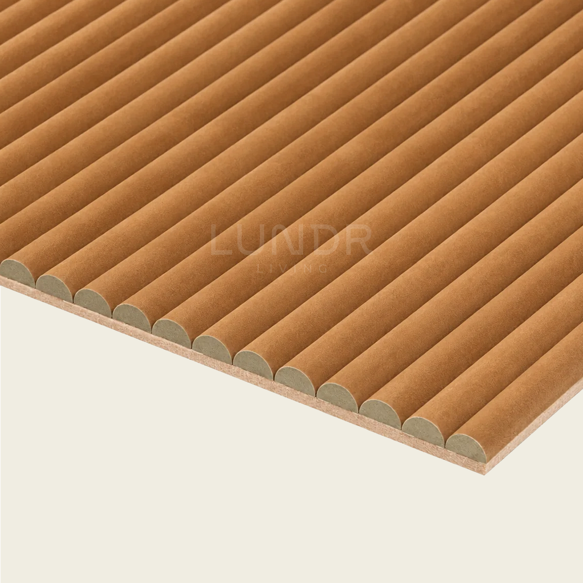 VELORA Brushed - Akoestisch Suede Wandpaneel 280×60 cm – Cognac
