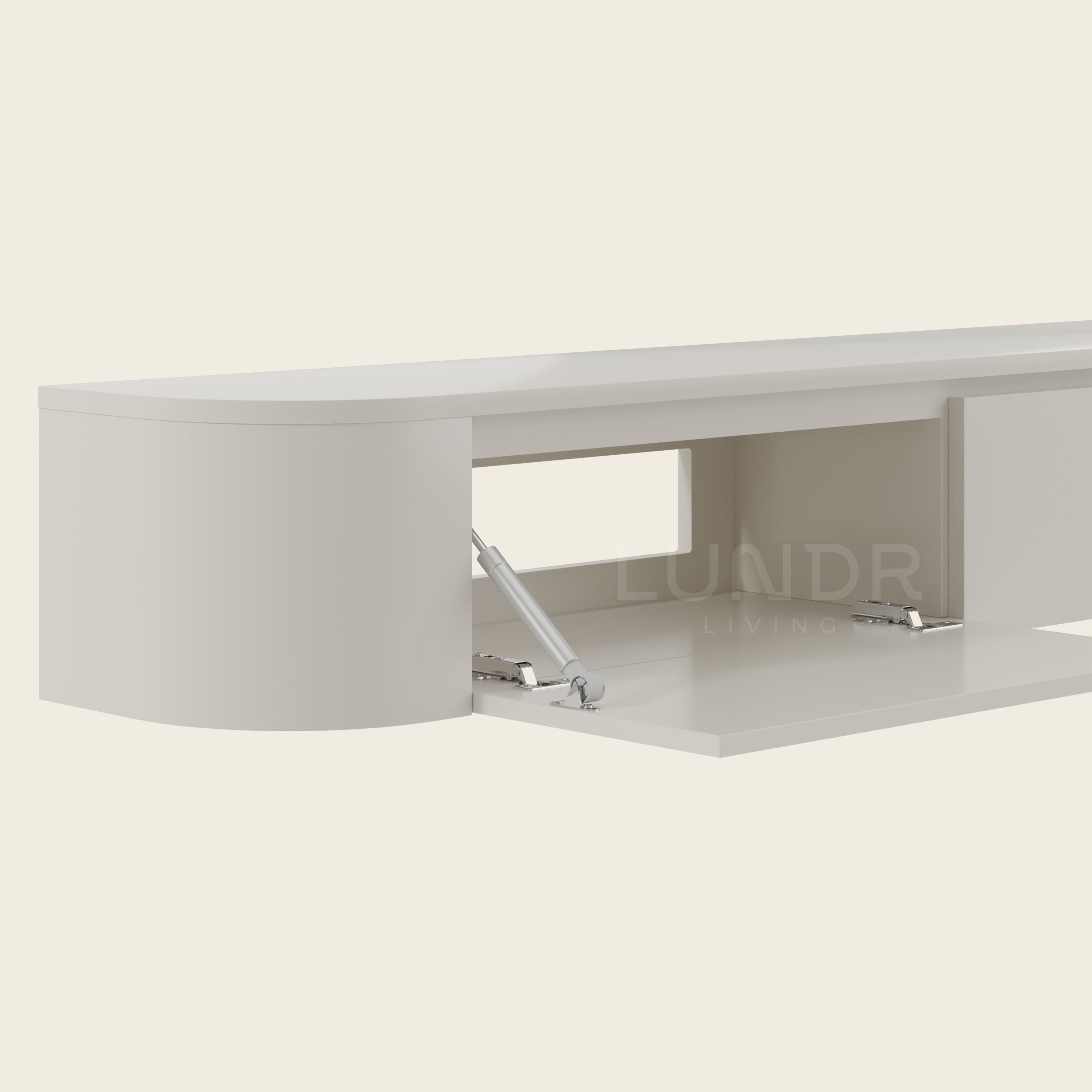 ELVA – Curved Zwevend TV-Meubel 240 cm - Beige